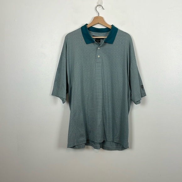 Tiger Woods Mens XL Striped Short Sleeve Button Pullover Golf Polo Stripe Shirt - Picture 1 of 10